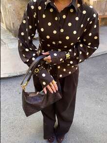 Siren Gaze Spring/Autumn New Brown Polka Dot Waist-Cinching Long Sleeve Blouse For Women - Brown - View 1