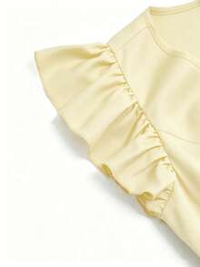 Selianne Women's New Woven Black V-Neck Flutter Sleeve Metal Button Decor Waist Cinched Casual Commute Jumpsuit - Yellow - View 4