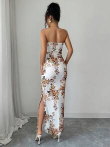 Rafferiza 女款全印花抹胸開衩下擺極簡休閒長洋裝套裝 - 白色 - 查看 3