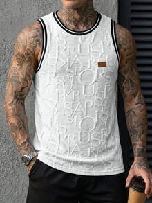 Manfinity CasualCool Men's Summer Casual Letter Embossed Tank Top - White - View 5