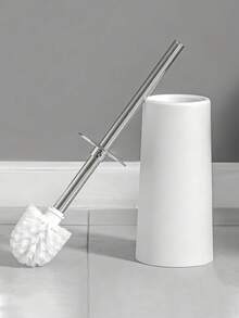 1pc Toilet Brush Set With Silicone Head 304 Stainless Steel Long Handle Plastic Base Ergonomic Durable Bathroom Cleaning Accessory Black/White/Grey Random Color - multicolor - View 10