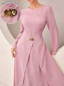 Graceveil Loose Casual Daily Solid Color Women's Arabic Dress - Dusty Purple - View 2