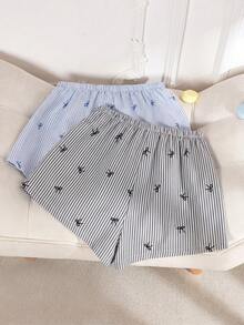 Snug Zone 2pcs Bow Print Striped Pajama Pants Set - Multicolor - View 2