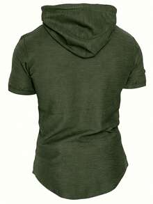 GymBeat Men Patched Curved Hem Hooded Tee - Army Green - View 2