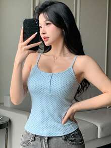 DAZY 女款純色修身休閒度假夏季背心上衣 - 藍色 - 查看 4