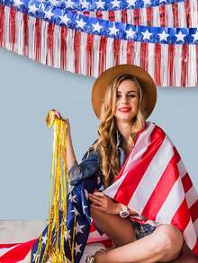 2 Stücke 4. Juli patriotischer Quasten-Vorhang Banner, 4. Juli Dekoration Rot Weiß Blau Quasten Dekoration 250. Jubiläumsfeier | Unabhängigkeitstag Outdoor Indoor Dekoration Party Geschenk patriotisches Flaggen Banner Dekoration - A - Übersicht 4