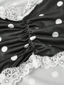 SHEIN MOD 女款夏季優雅波點印花蕾絲飾邊三種穿法背心 - 黑與白 - 查看 3