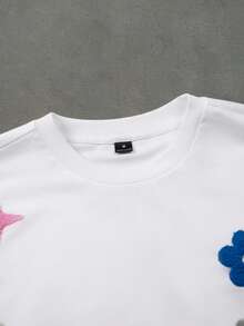 Manfinity Roghcode Men's Crew Neck Letter & Floral Print Casual Versatile Daily Wear T-Shirt - White - View 4