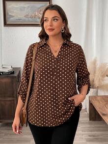 SHEIN LUNE Plus Size Leopard Print Mid-Sleeve Shirt - Multicolor - View 3