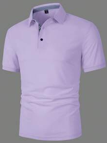 Calvornis 男士大尺碼短袖領 Polo 衫，適合休閒外出、聚會與辦公穿著 - 紫色 - 查看 4