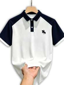 Lornexis 男士大尺碼拼色拼接 Polo 衫，夏季短袖領口上衣，商務休閒百搭上衣，儀式場合適用 - 彩色 - 查看 2