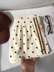 SHEIN LMoss Kids Tween女孩休閒時尚波點百搭短褲，適合四季穿著，Chill Chill風格，時尚女孩休閒穿搭，隨機2件款，發貨1件 - 彩色 - 查看 4