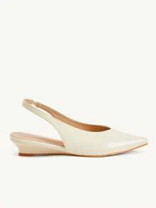 CUCCOO CHICEST Women Shoes Multi-Color Embossed Patent Leather Pointed Flat Back Strap Sandals, Low Heel V-Cut Design, Commuter Dating Wedding Daily Versatile Retro - Apricot - View 3