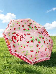 Strawberry Shortcake X SHEIN 1 Cute Strawberry Pattern Print Umbrella, Sun Protection Function, Suitable For School, Work, Going Out And Daily Use, Is The Ideal Gift Choice. - Pink - View 4
