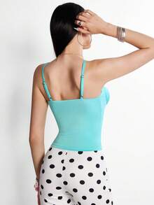 Rina Fox Women's Mint Blue Solid Color Cup Style Adjustable Strap Sexy Fitted Camisole - Mint Blue - View 2