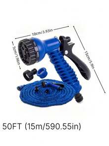 The Blue Telescopic Elastic Hose, Equipped With An Adjustable Nozzle, Is Suitable For Car Washing, Lawn Watering, Plant Care, And Pet Bathing. It Can Be Used All Year Round And Is Made Of Hose And Connector. - Blue - View 4