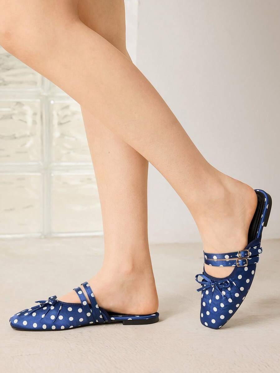 MOTF PREMIUM FASHIONABLE VINTAGE COMFORTABLE CASUAL BOW DECOR FLATS FOR CHRISTMAS SPRING SHOES - dark blue - View 2