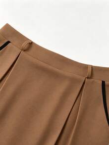 GlowEve Women's High Waist Colorblock Trim Skirt - Coffee Brown - View 4