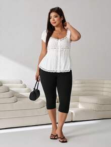 Solflare Plus Size Casual Versatile Solid Color High Waist Leggings - Black - View 5