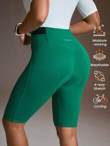 Powerista Pantalones cortos de ciclismo casuales de cintura alta para mujer - Verde - Ver 2