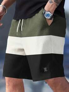 Sorvial Men's Colorblock Drawstring Waist Casual Versatile Daily Shorts, Holiday - Army Green - View 1