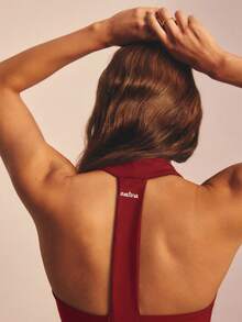 Aralina Leisurewear Active Wide Strap Halter Spring Summer Crop Racer Back Exercise Top Black - Red - View 7