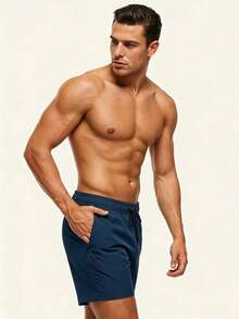 Manfinity KASUA Pantalones cortos de playa con cordón en la cintura para hombre talla grande para vacaciones - Azul Marino - Ver 6