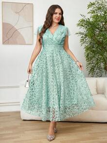 Reflora Vestido de malla bordado de unicolor elegante de verano talla grande - verde menta - Ver 6