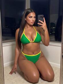 Swim SXY 2026 New Summer Beach Vacation Women's Swimwear Set: Backless Camisole Top And Thong Bikini Bottoms, Multi-Piece Beach Vacation Swimwear, New Summer Style Plus Size Swimwear Set - Multicolor - View 2