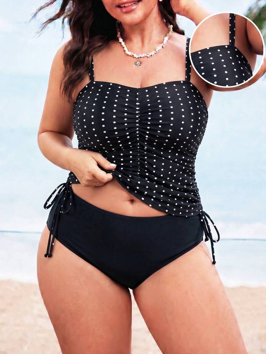 Swim Lushoire Baju Renang Tankini Camisole Motif Leopard 2 Potong untuk Wanita Ukuran Plus, Cocok untuk Liburan di Pantai, Dilengkapi Penutup Perut.