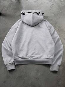 PAVTROS 男士角色標語印花連帽衛衣 - 灰色 - 查看 4