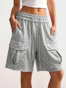 Bohemela Women's Casual Vacation Cargo Shorts - Grey - View 5