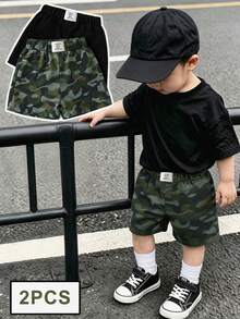 2pcs/Set Baby Boy Casual Camouflage & Black Shorts, Comfortable Versatile Shorts, Suitable For Daily Wear, Outdoor Sports And Spring/Summer/Autumn Seasons, Baby Boy Clothes Casual Shorts - Multicolor - View 7
