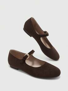 CUCCOO BIZCHIC Women's Retro Elegant Commuting Casual Contrast Trim Adjustable Buckle Flat Shoes - Chocolate brown, - View 10