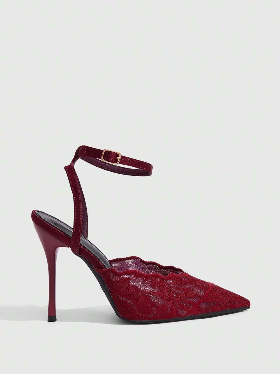 CUCCOO SZL Women's High Heels 10.5CM Pointed Black Kitten Heel Solid Color Burgundy Lace Fabric Embroidered Wedding White High Heels Easy To Wear With A Pedal Se