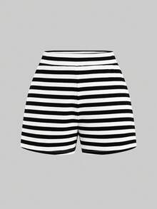 SHEIN Clasi Plus Size Summer Casual Sailor Striped Tank Top Shorts 2 Pieces Set Beach Vacation Formal Vacation Black And White - Black and White - View 5