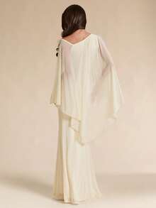 SHEIN BAE Fall Solid Cream White Asymmetric One-Shoulder Elegant Long Mesh Dress For Women Wedding Dinner Cocktail Bar Party Formal Garden Party - Apricot - View 2