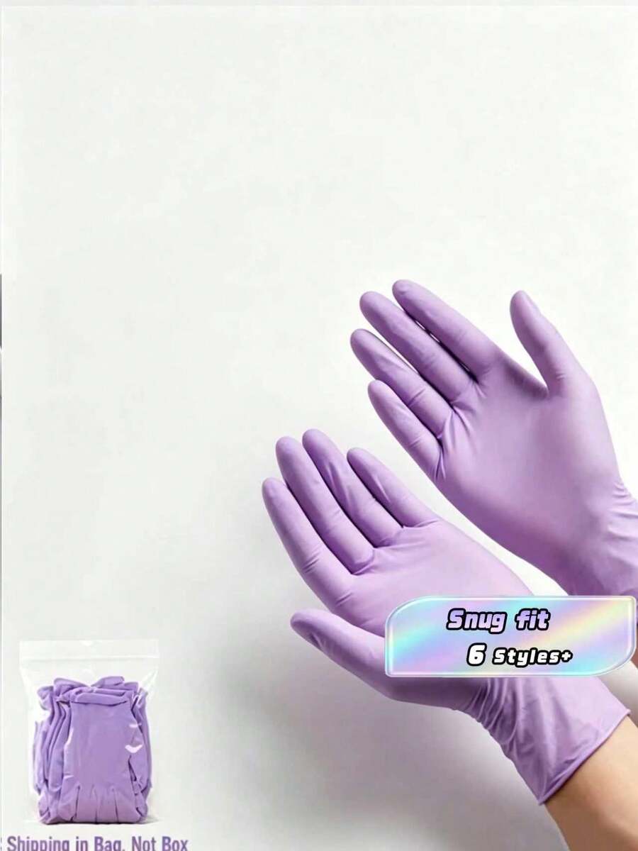 2/20/50/100 piezas Guantes desechables de nitrilo morados, sin látex, impermeables, antiestáticos, multiusos, sin polvo, adecuados para cocina, baño, hogar, tinte de cabello, salón de belleza, pintura, artes y manualidades, guantes protectores [Sin caja] - Púrpura malva - Ver 1