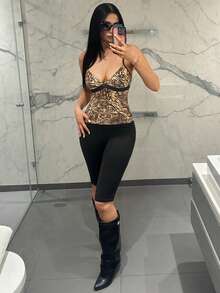 EgrlEra Sexy Tiger Print Camisole + Leggings 2 Pieces Set, Slim Fit - Multicolor - View 5
