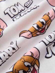 TOM & JERRY X SHEIN 女嬰卡通印花圓領短袖T恤與吊帶裙休閒日常套裝 - 粉色 - 查看 7
