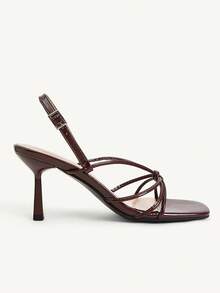 CUCCOO CHICEST Fashion Square Toe Wine Glass And High Heel Sandals Dark Coffee Cross Strap Women's Shoes Vacation Party - Brown - View 6