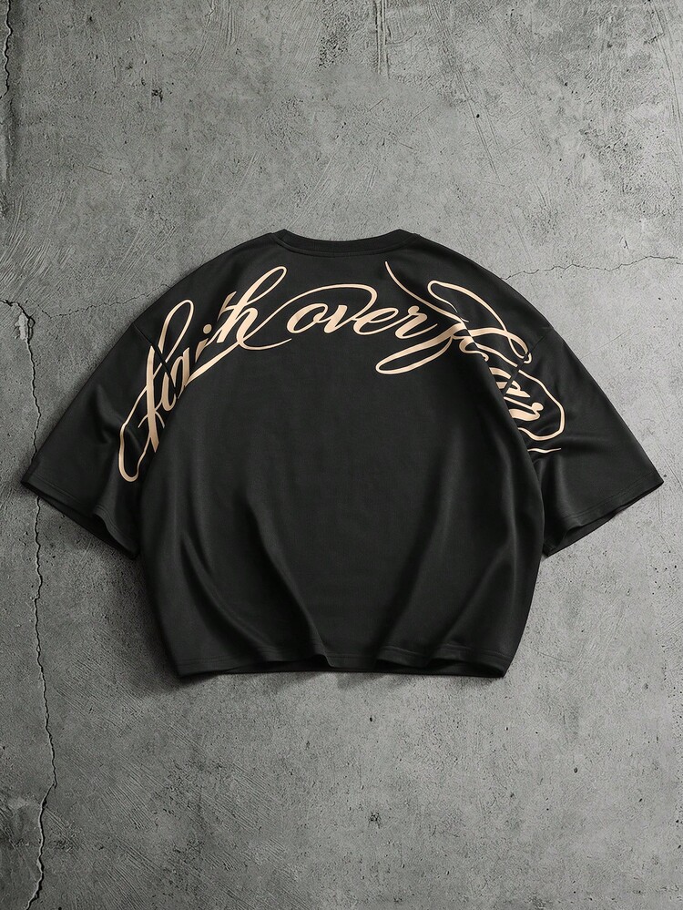 PAVTROS Camiseta casual de manga corta con cuello redondo y estampado de letras para hombre - Negro - Añade 2