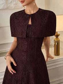Poshira Women's Elegant Solid Color Lace Ball Gown - Brown - View 1