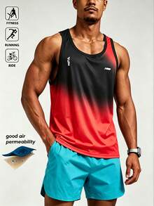 Acti Log Camiseta sin mangas deportiva con estampado degradado para hombre - Rojo - Ver 7