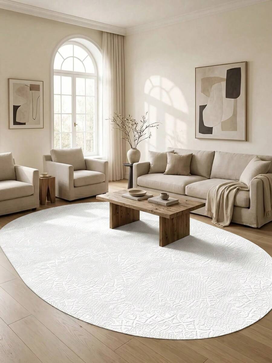 Digitally Printed Non-Slip Washable Runner And Area Rug Living Room Carpet, Modern Design | Modern, Scandinavian, Bohemian And Classic Styles | 100% Polyester - Creamy White - View 1