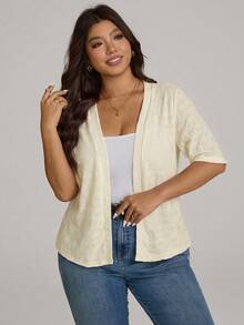 Comfylo Plus Size Women Solid Color Casual Versatile Daily Wear Cardigan - Beige - View 6