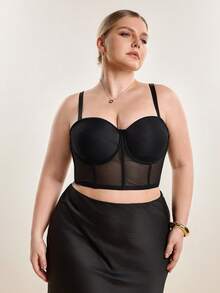 Hourtrue Bra Korset Jala Hitam Ukuran Besar untuk Wanita - Nyaman, Bernapas, Desain Tali yang Dapat Dilepas, Pengencang Pinggang - Hitam - View 8