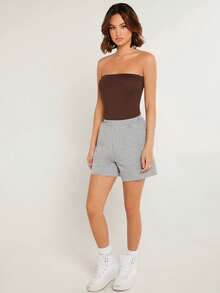 SHEIN BASICS Top Bandeau de unicolor Versátil Casual de Verano - Café integral - Ver 5