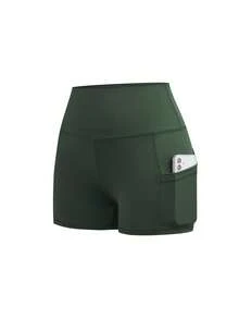 Powerista Pantalones cortos deportivos sin costuras de cintura alta de unicolor - Multicolor - View 10