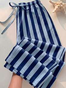 SHEIN EZwear 女款休閒繫腰直筒長褲，適合夏季穿著 - 彩色 - 查看 5